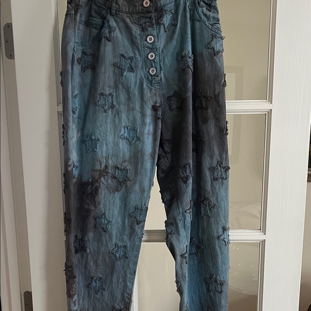 Paper Lace tie dyed pants with star appliqués